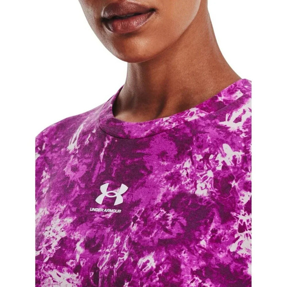 UNDER ARMOUR RIVAL TERRY PRINT CREWNECK LONG SLEEVE SHIRT Women Pink/White Large - Picture 4 of 8